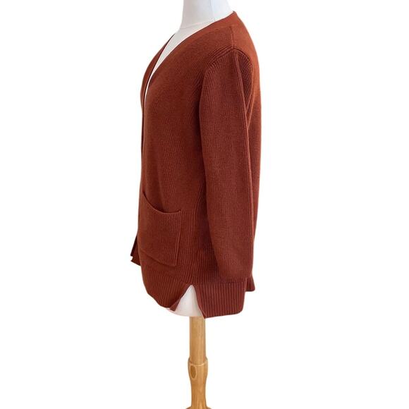 Old Navy Cotton Blend Long Line Open Front Cardigan, Chipotle, Brown, Size S - Picture 3 of 10